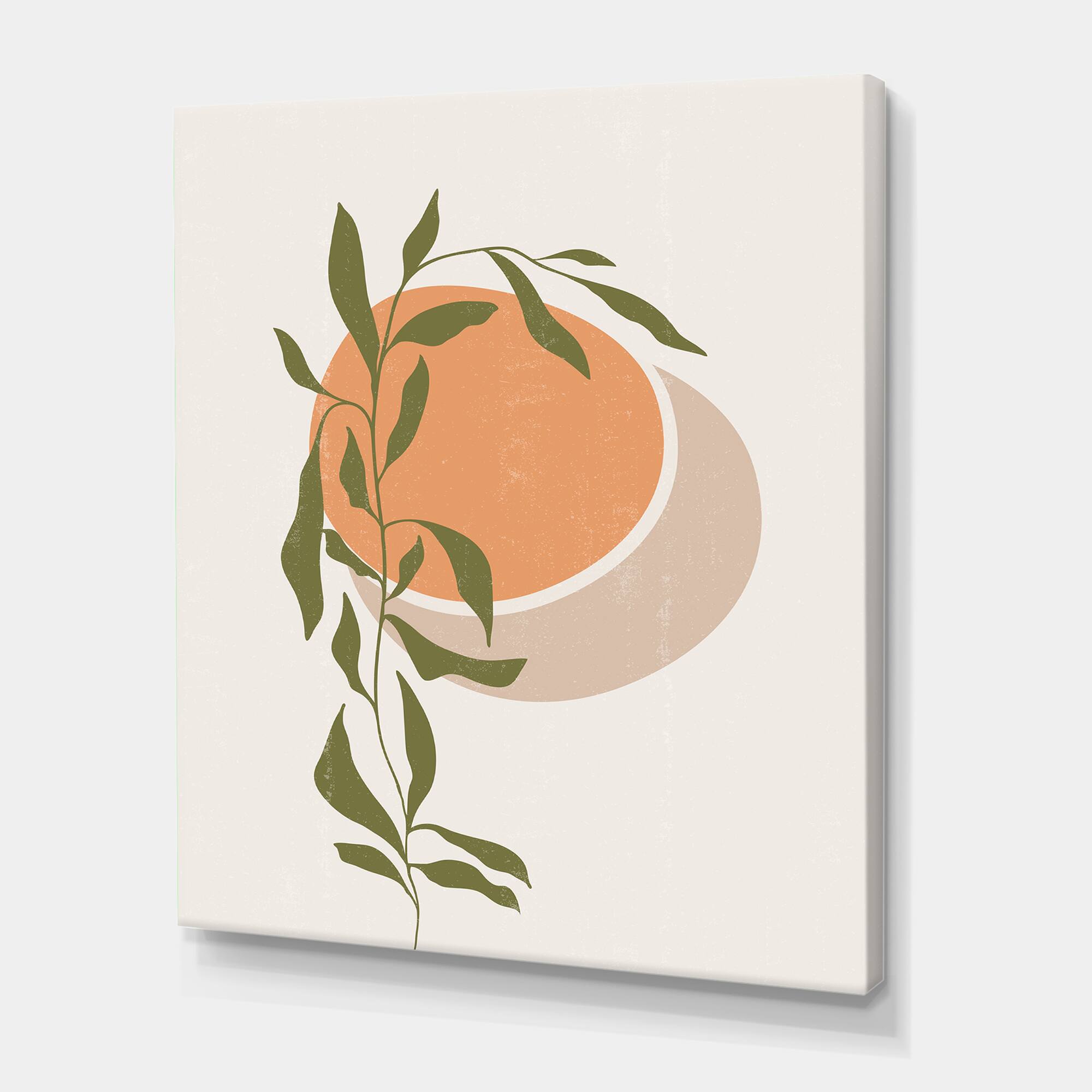Designart - Abstract Orange Sun and Moon With Tropical Leaf